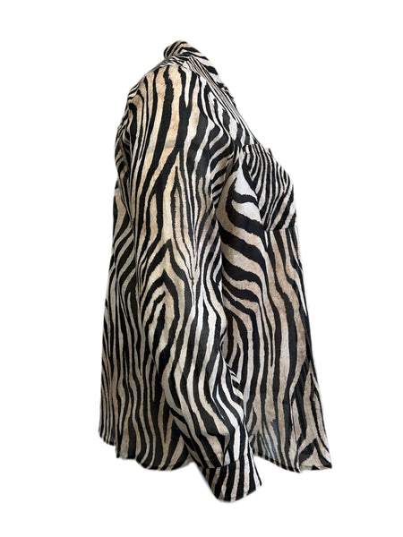 Marina Rinaldi Women's Brown Balzare Animal Printed Blouse NWT