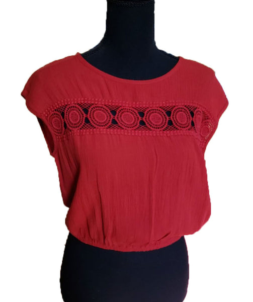 BAND OF GYPSIES Women's Red Peasant Crop Top Size XS $50 NWT