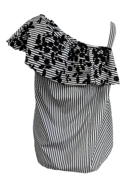 Marina Rinaldi Women's Black Baritono One Shoulder T-Shirt Size 14W/23 NWT