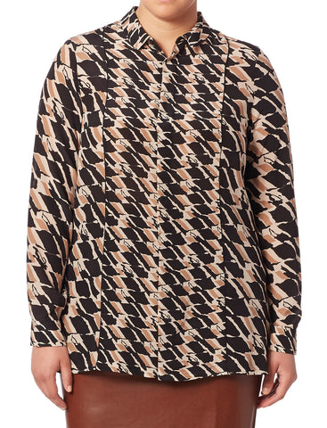 MARINA RINALDI Women's Multi Bauhaus Printed Silk Blouse $735 NWT