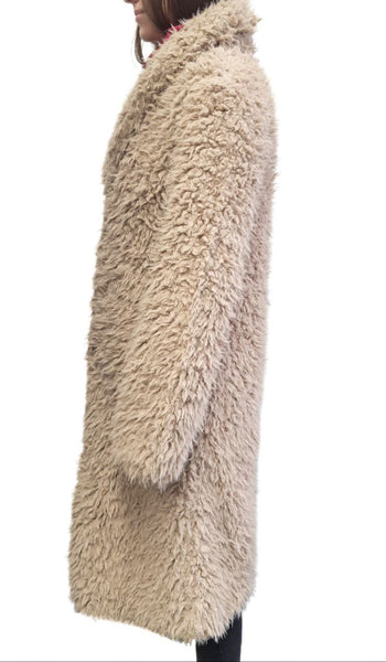 UNREAL FUR Women's Beige Mocha De La Cream Vtgan Fur Coat #Dela Small NWT