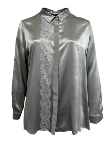 Marina Rinaldi Women's Grey Bengala Button Down Silk Shirt Size 22W/31 NWT