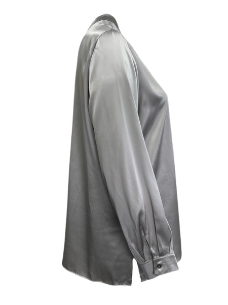 Marina Rinaldi Women's Grey Bengala Button Down Silk Shirt Size 22W/31 NWT