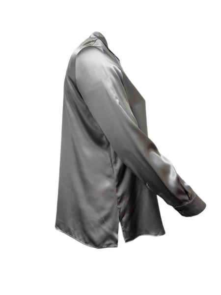 Marina Rinaldi Women's Grigio Perla Bengala Lace Front Silk Blouse NWT