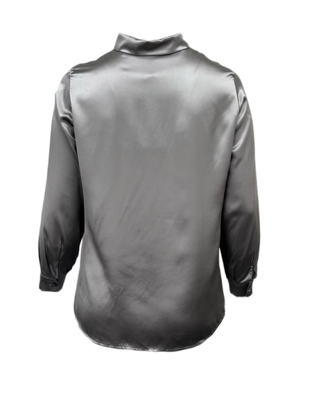 Marina Rinaldi Women's Grigio Perla Bengala Lace Front Silk Blouse NWT