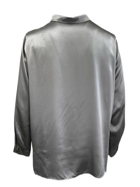 Marina Rinaldi Women's Grey Bengala Button Down Silk Shirt Size 22W/31 NWT