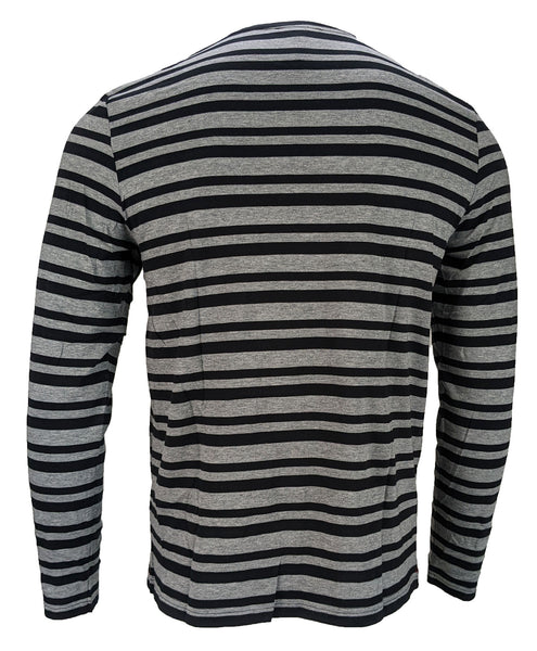 Benson Men's Grey and Black Horizontal Long Sleeve Tee CHM02 Size Large NWT