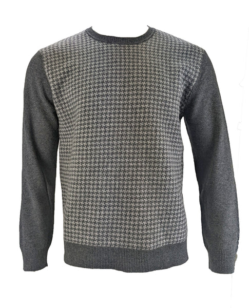 Benson Men's Dark Grey Houndstooth Crew Neck Sweater Size Large NWT