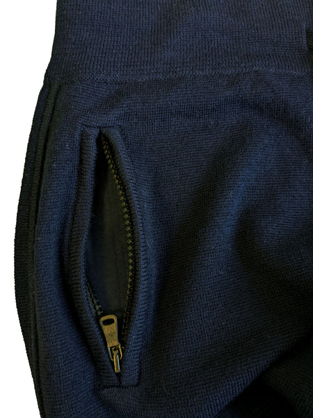 Benson Men's Navy Knit Pants with Button Fly Zippered Pockets DK06 Size L NWT