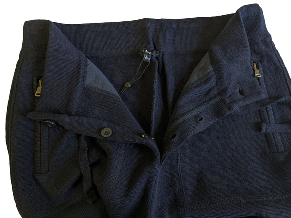 Benson Men's Navy Knit Pants with Button Fly Zippered Pockets DK06 Size L NWT