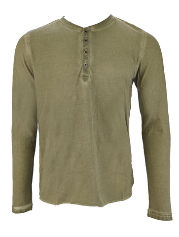 Benson Men's Khaki Long Sleeve  Metal Button Henley Shirt Size Large NWT