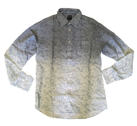 Benson Men's Blue Paisley Ombre Linen Button Down Shirt Size Large NWOT