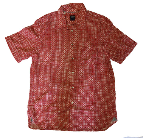Benson Men's Red Pattern Button Down Linen Shirt w Pocket Size Large NWOT
