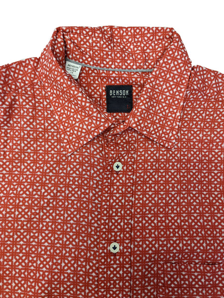 Benson Men's Red Pattern Button Down Linen Shirt w Pocket Size Large NWOT
