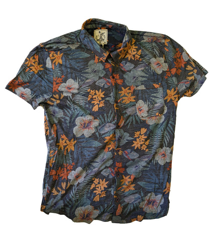 Benson Men's Orange Soft Feel Floral Short Sleeve Button Up Shirt Size M NWT