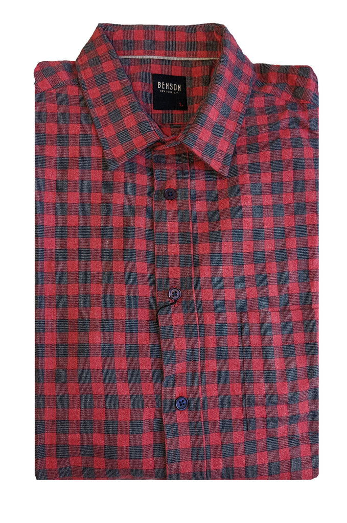 Benson Men's Red Gingham Long Sleeve Button Down Shirt SH01 Size Large NWT