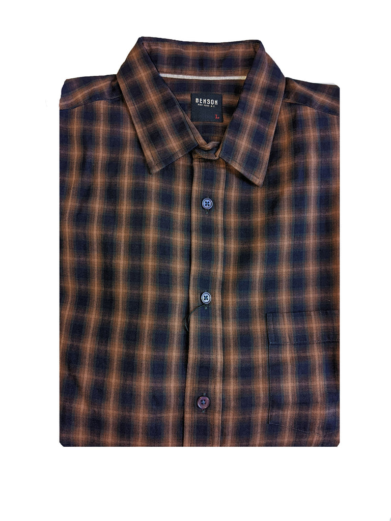 Benson Men's Brown Plaid Long Sleeve Button Down Shirt SH01 Size Large NWT