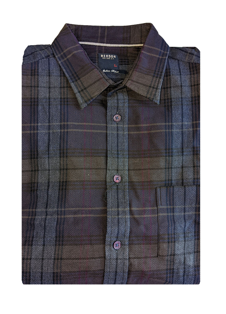 Benson Men's Bordeaux Plaid Long Sleeve Button Down Shirt SH01 Size Large NWT