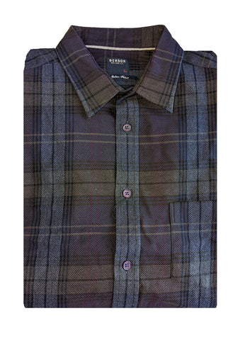 Benson Men's Bordeaux Plaid Long Sleeve Button Down Shirt SH01 Size Large NWT