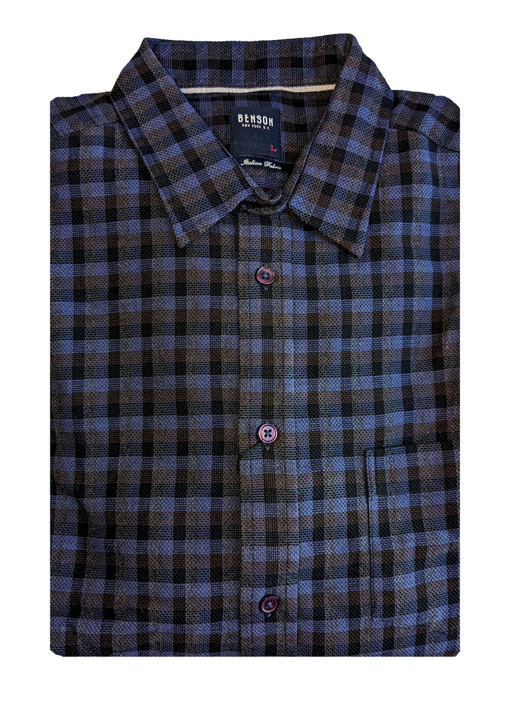 Benson Men's Navy Plaid Long Sleeve Button Down Shirt SH01 Size Large NWT