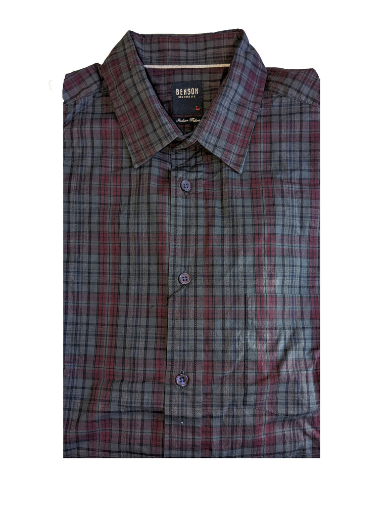 Benson Men's Dark Grey Plaid Long Sleeve Button Down Shirt SH01 Size Large NWT
