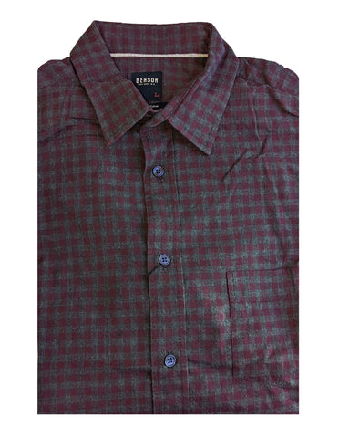 Benson Men's Bordeaux Gingham Long Sleeve Button Down Shirt SH01 Size Large NWT