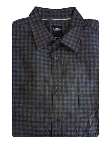 Benson Men's L Blue Gingham Long Sleeve Button Down Shirt SH01 Size Large NWT