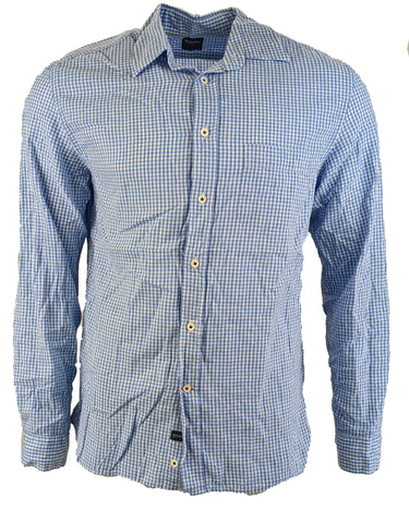 Benson Men's Blue Gingham Linen Long Sleeve Button Down Shirt Size Large