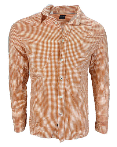 Benson Men's Orange Gingham Linen Long Sleeve Button Down Shirt Size Large