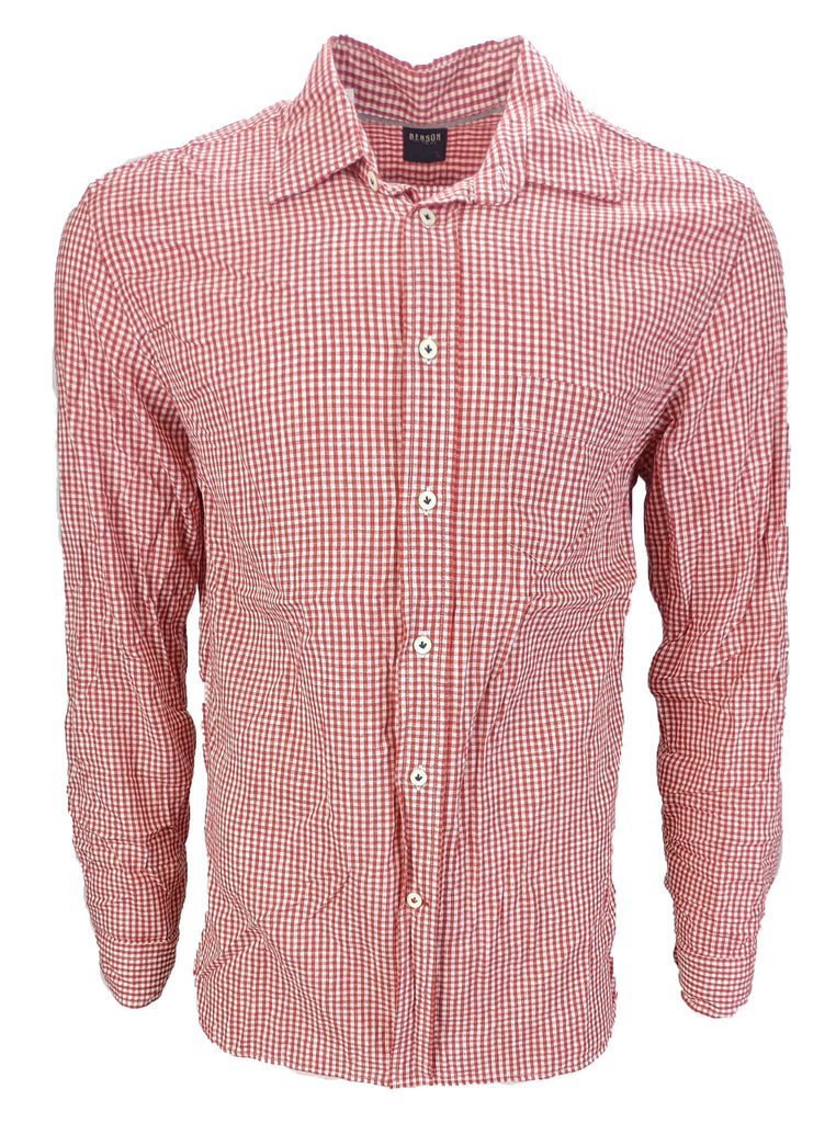 Benson Men's Red Gingham Linen Long Sleeve Button Down Shirt Size Large