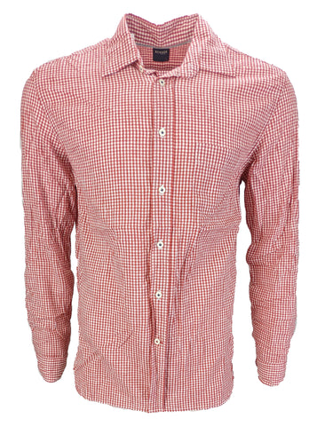 Benson Men's Red Gingham Linen Long Sleeve Button Down Shirt Size Large