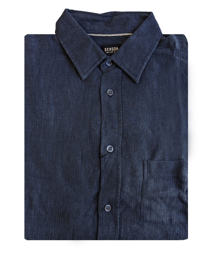 Benson Men's Dark Blue Long Sleeve Button Down Shirt SH01 Size Large NWT