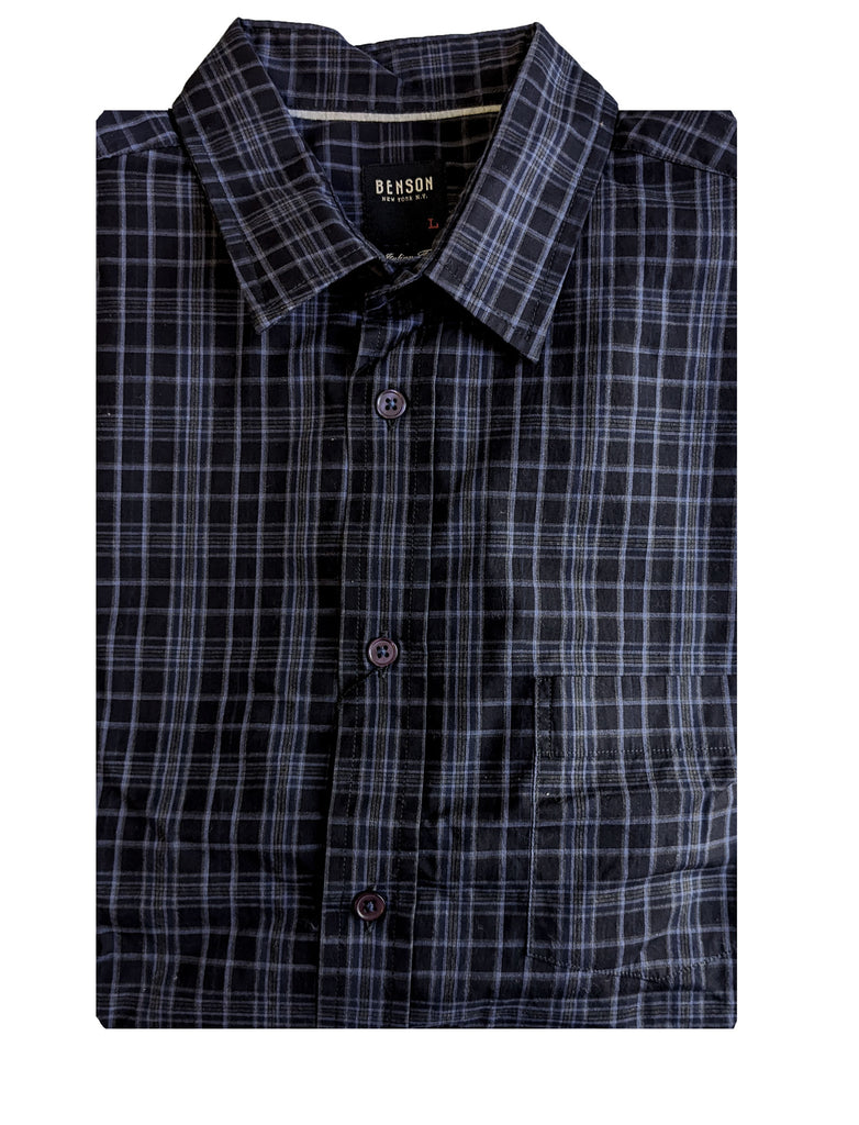 Benson Men's Navy Plaid Long Sleeve Button Down Shirt SH01 Size Large NWT