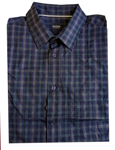 Benson Men's Blue Plaid Long Sleeve Button Down Shirt SH01 Size Large NWT