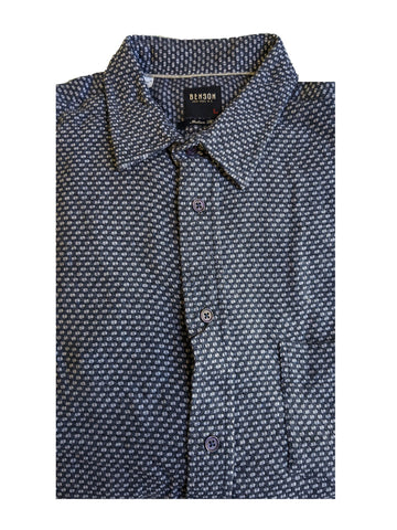 Benson Men's Dark Blue Dot Long Sleeve Button Down Shirt SH01 Size Large NWT