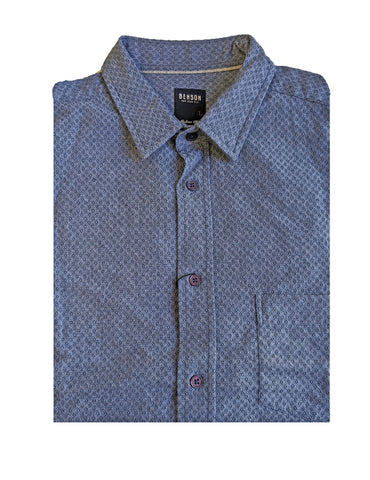 Benson Men's Blue Print Long Sleeve Button Down Shirt SH01 Size Large NWT