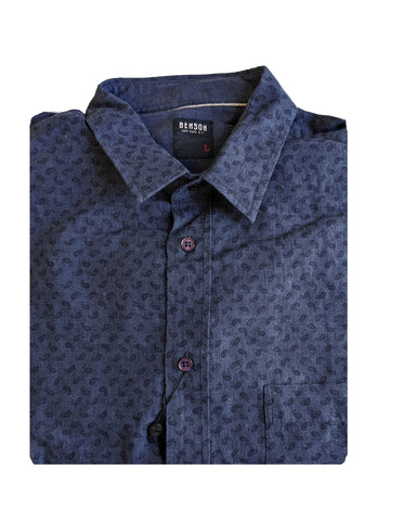 Benson Men's Dark Blue Print Long Sleeve Button Down Shirt SH01 Size Large NWT