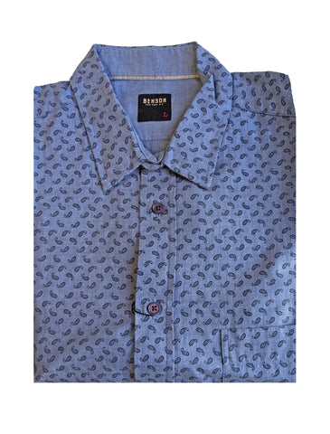 Benson Men's Light Blue Print Long Sleeve Button Down Shirt SH01 Size Large NWT