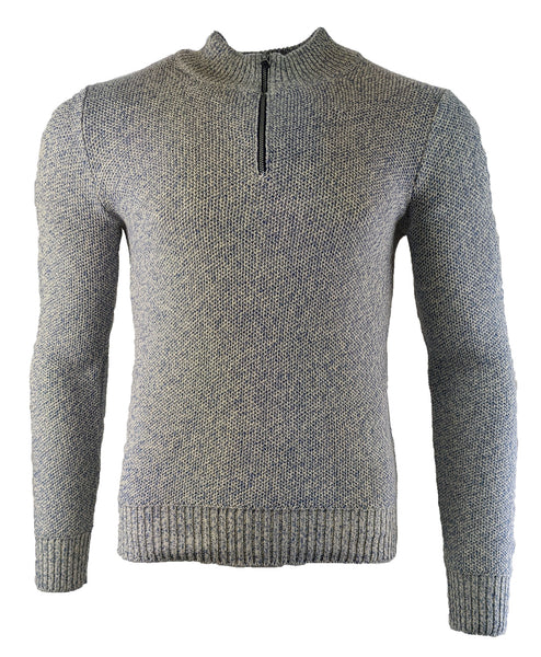 Benson Men's Blue and Cream  Knit Quarter Zip Sweater STH02 Size Small NWT