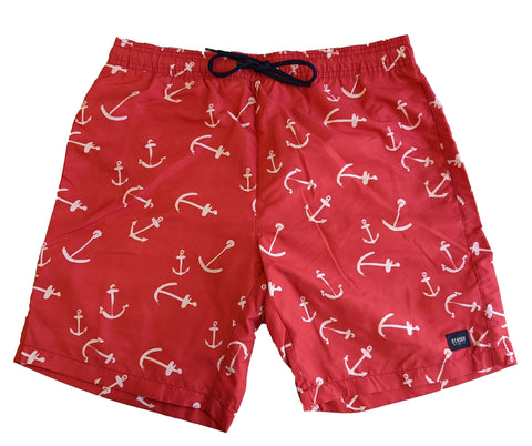 Benson Men's Red Anchors 7 inch Swim Trunks Size Medium NWT