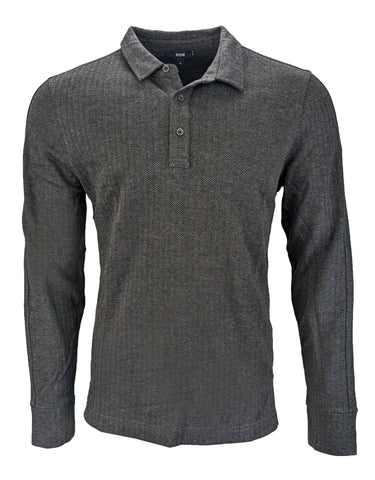 Benson Men's Black and Grey Soft Long Sleeve Polo Shirt Size Large NWT