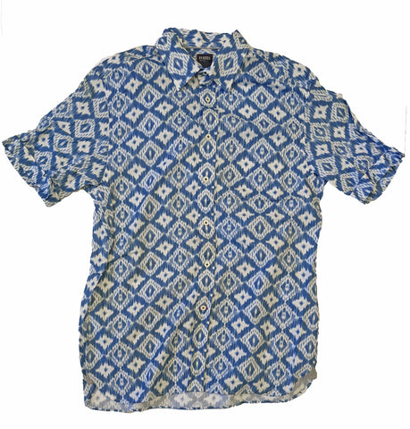 Benson Men's Blue and White Print Short Sleeve Button Down Shirt Size L NWT