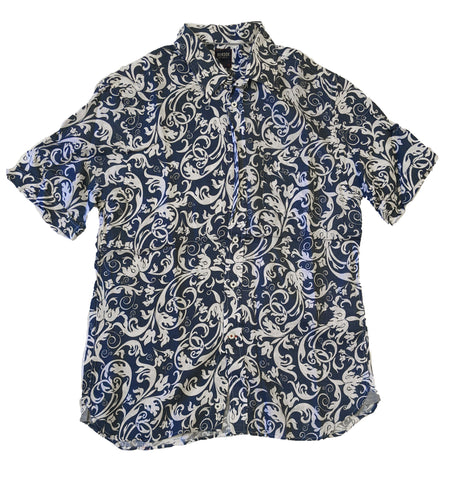 Benson Men's Blue Filigre Print Short Sleeve Button Down Shirt Size L NWT