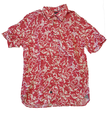 Benson Men's Red Filigre Print Short Sleeve Button Down Shirt Size L NWT