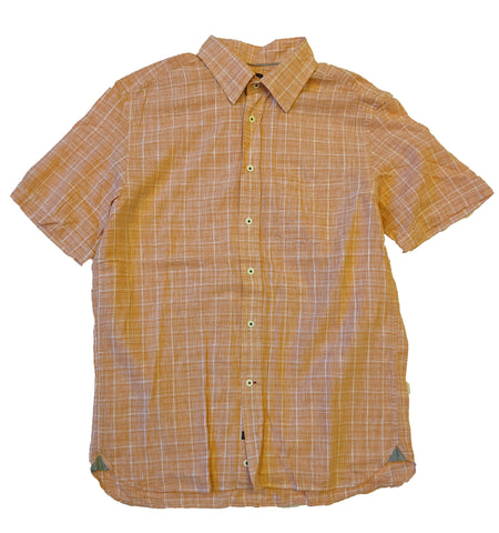 Benson Men's Light Orange Plaid Short Sleeve Button Down Shirt Size L NWT