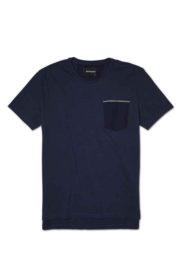 BESPOKEN Men's Navy Selvedge Pocket T-Shirt KN014 $95 NWT