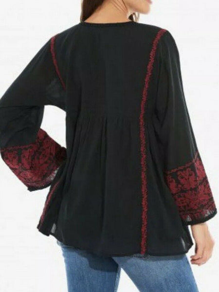 ROBERTA ROLLER RABBIT Women's Black Betania Embroidered Top $175 NEW