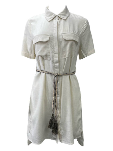 LOST IN LUNAR Women's White Bindi Shirt Belted Dress Size M NWT