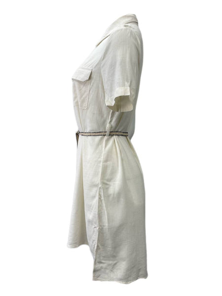 LOST IN LUNAR Women's White Bindi Shirt Belted Dress Size M NWT