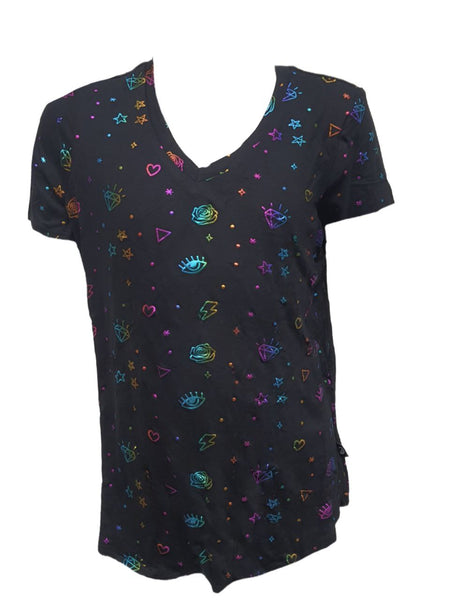 TEREZ Girl's Black Rainbow Foil T-Shirt #11928711 NWT